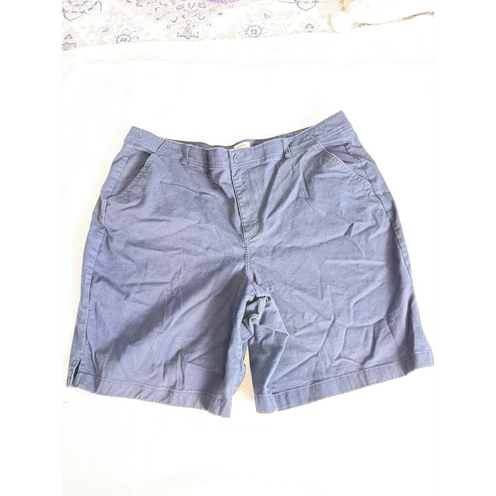 L.L. Bean Favorite Fit Chino Shorts Women Size 14 Navy Blue Cotton Stretch 7"